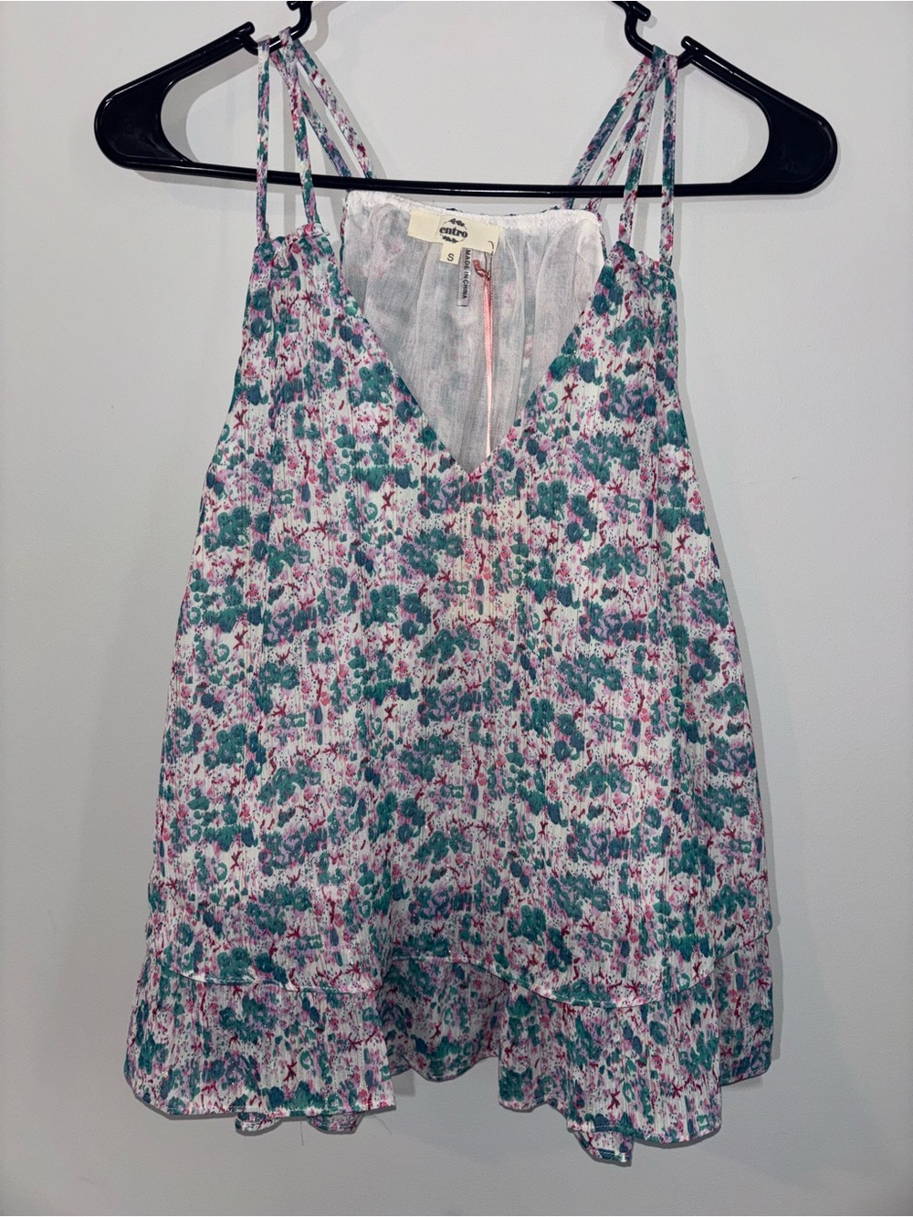 entro Floral Spaghetti-Strap Tank - Teal & Pink
